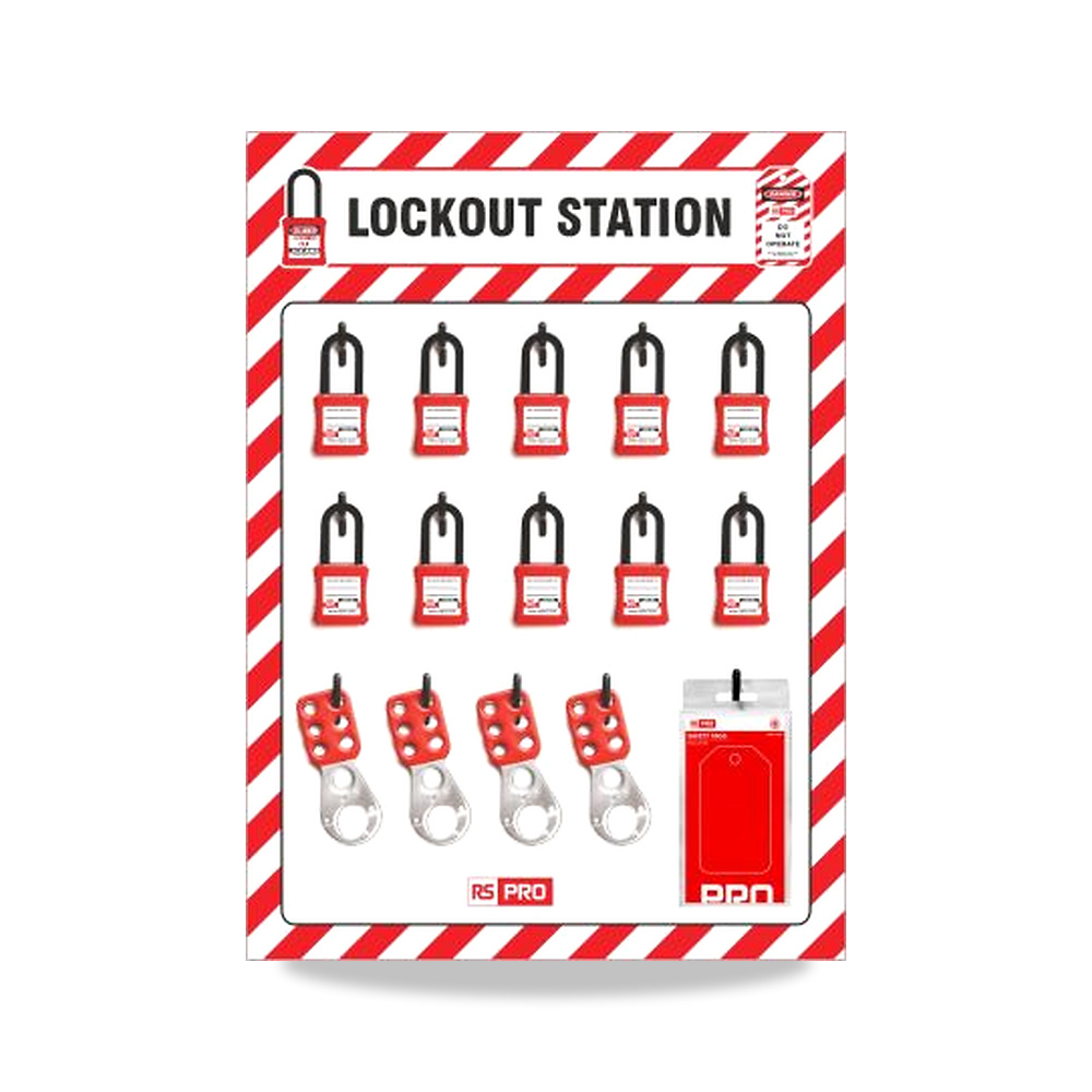قفل وأداة عزل وتأمين مصادر الطاقة (Lockout) قفل تعليق أبيض 432 مم 597 مم RS PRO موديل 710-518