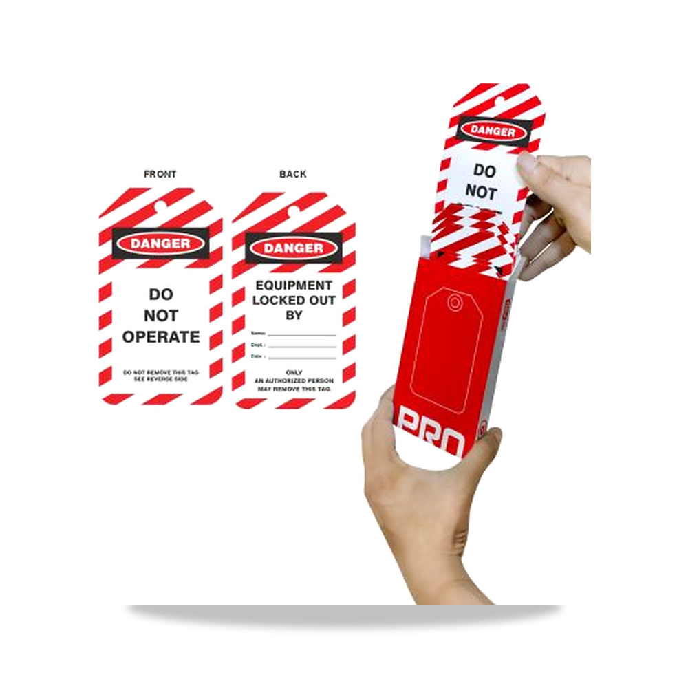 قفل وأداة عزل وتأمين مصادر الطاقة (Lockout) 140 مم 80 مم RS PRO موديل 694-392 - نوع الخامة Polyester Film - اللون Red, White