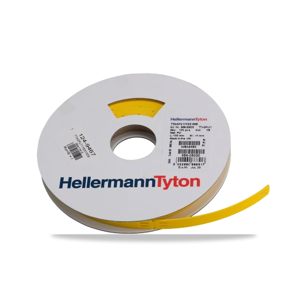 صورة منتج كابل وسلك أصفر أسود 100 مم HellermannTyton موديل 556-25020 TTAGPU11X100YE-PUR-YE – نوع الخامة Polyurethane - كود الصنف reemco-2027-0035417 - ماركة يباع من خلال reemco - توريد وتصوير حصري لشركة ريمكو القابضة السعودية
