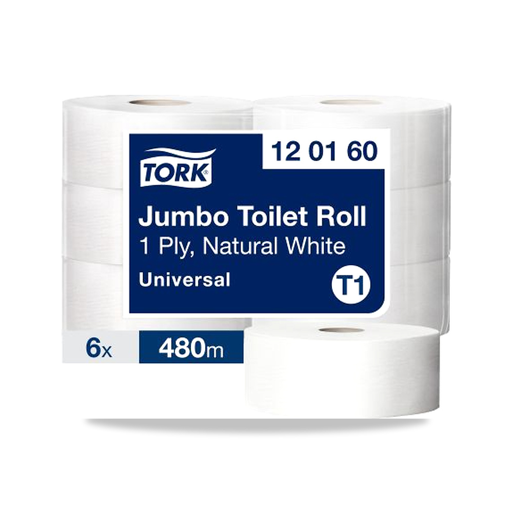 صورة منتج مناديل رول حمام وورق تواليت وتنشيف أبيض 59 مم 480 متر Tork موديل 120160 – الطول 480m – المقاس Jumbo - كود الصنف reemco-2027-0037808 - ماركة يباع من خلال reemco - توريد وتصوير حصري لشركة ريمكو القابضة السعودية