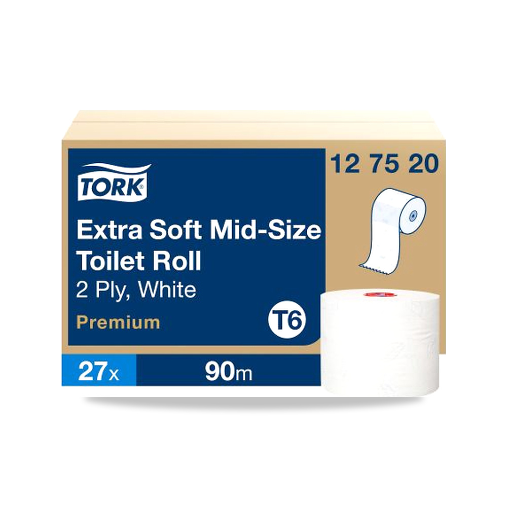 صورة منتج مناديل رول حمام وورق تواليت وتنشيف 132 مم 59 مم 90 متر Tork موديل 127520 – الطول 90m – المقاس Mid Size - كود الصنف reemco-2027-0040450 - ماركة يباع من خلال reemco - توريد وتصوير حصري لشركة ريمكو القابضة السعودية