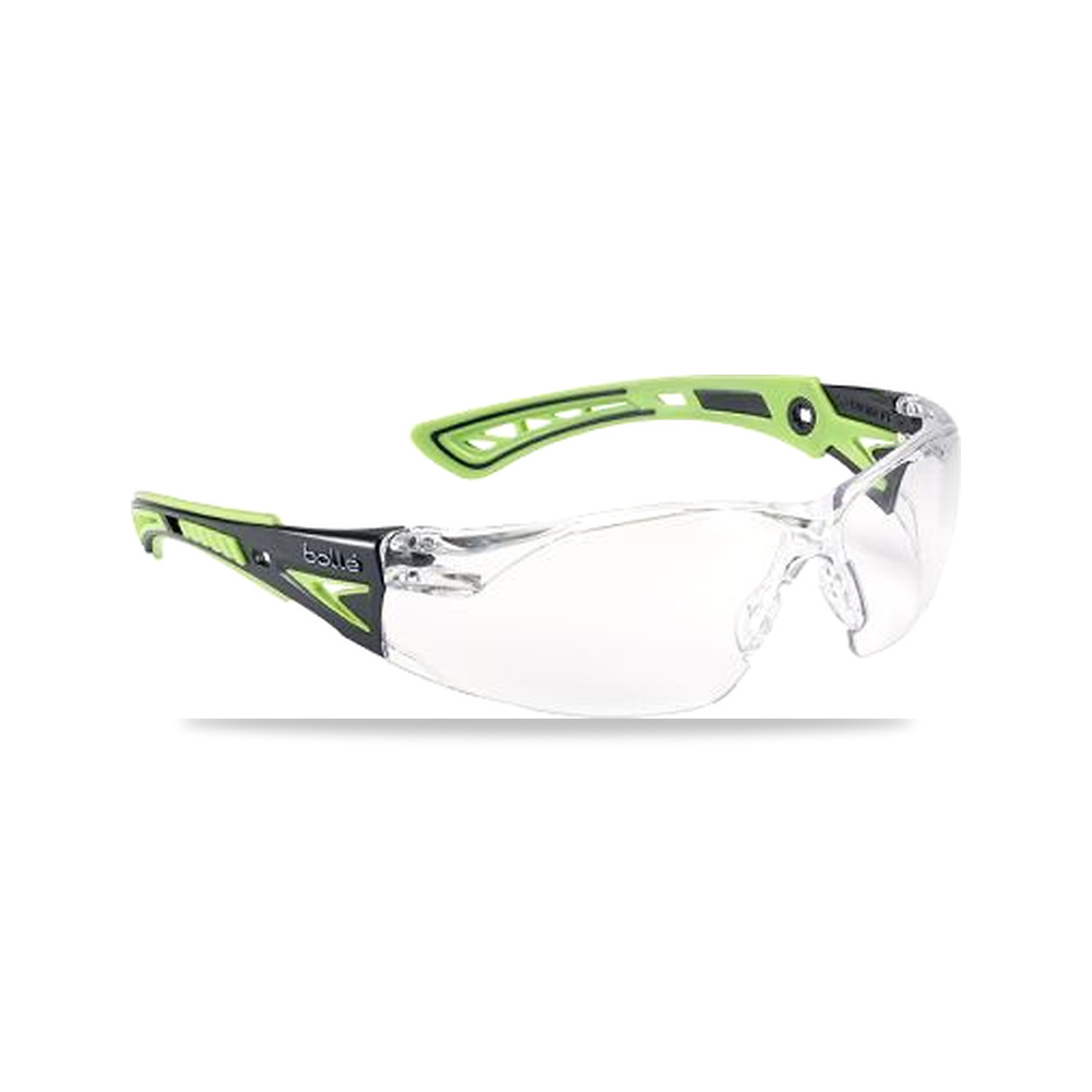 صورة منتج نظارة وقاية وسلامة مهنية شفاف أسود Bolle Safety موديل RUSHPPSIG – اللون Black, Green – نوع الخامة بولي كربونات - كود الصنف reemco-2027-0116561 - ماركة يباع من خلال reemco - توريد وتصوير حصري لشركة ريمكو القابضة السعودية