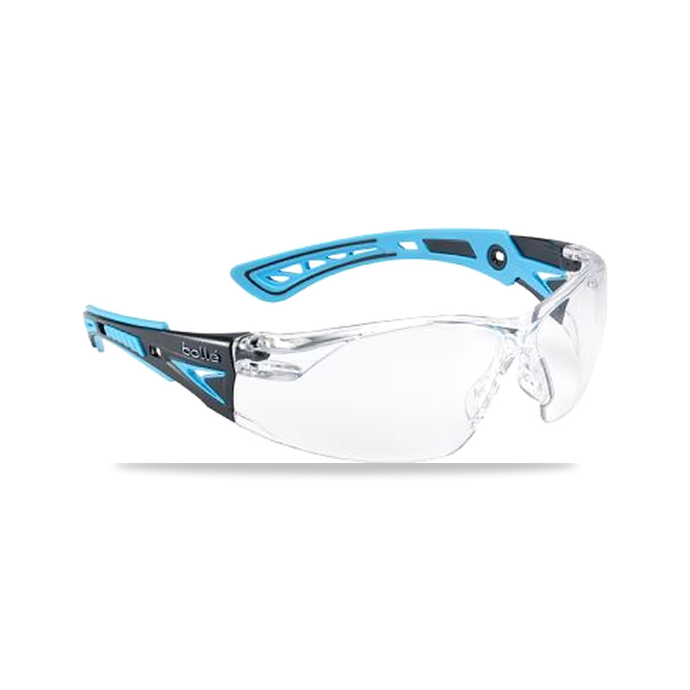صورة منتج نظارة وقاية وسلامة مهنية شفاف أسود Bolle Safety موديل RUSHPPSIB – اللون Black, Blue – نوع الخامة Polycarbonate, Thermoplastic Rubber - كود الصنف reemco-2027-0116565 - ماركة يباع من خلال reemco - توريد وتصوير حصري لشركة ريمكو القابضة السعودية