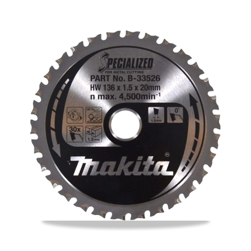 صورة منتج منشار دائري كهربائي خشب شفرة وسلاح قطع 136 مم Makita موديل B-33526 – 20 مم – نوع الخامة Steel - كود الصنف reemco-2027-0230086 - ماركة يباع من خلال reemco - توريد وتصوير حصري لشركة ريمكو القابضة السعودية