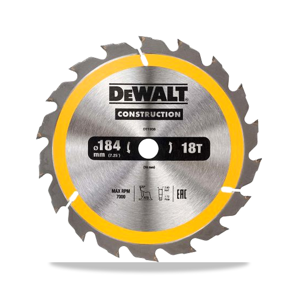 صورة منتج منشار دائري كهربائي شفرة وسلاح قطع 184 مم 16 مم DeWALT موديل DT1938-QZ – نوع الخامة Tungsten Carbide - كود الصنف reemco-2027-0230344 - ماركة يباع من خلال reemco - توريد وتصوير حصري لشركة ريمكو القابضة السعودية