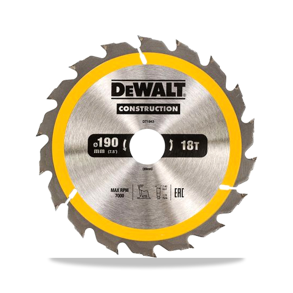 صورة منتج منشار دائري كهربائي شفرة وسلاح قطع 190 مم DeWALT موديل DT1943-QZ – 30 مم – نوع الخامة Tungsten Carbide - كود الصنف reemco-2027-0234721 - ماركة يباع من خلال reemco - توريد وتصوير حصري لشركة ريمكو القابضة السعودية