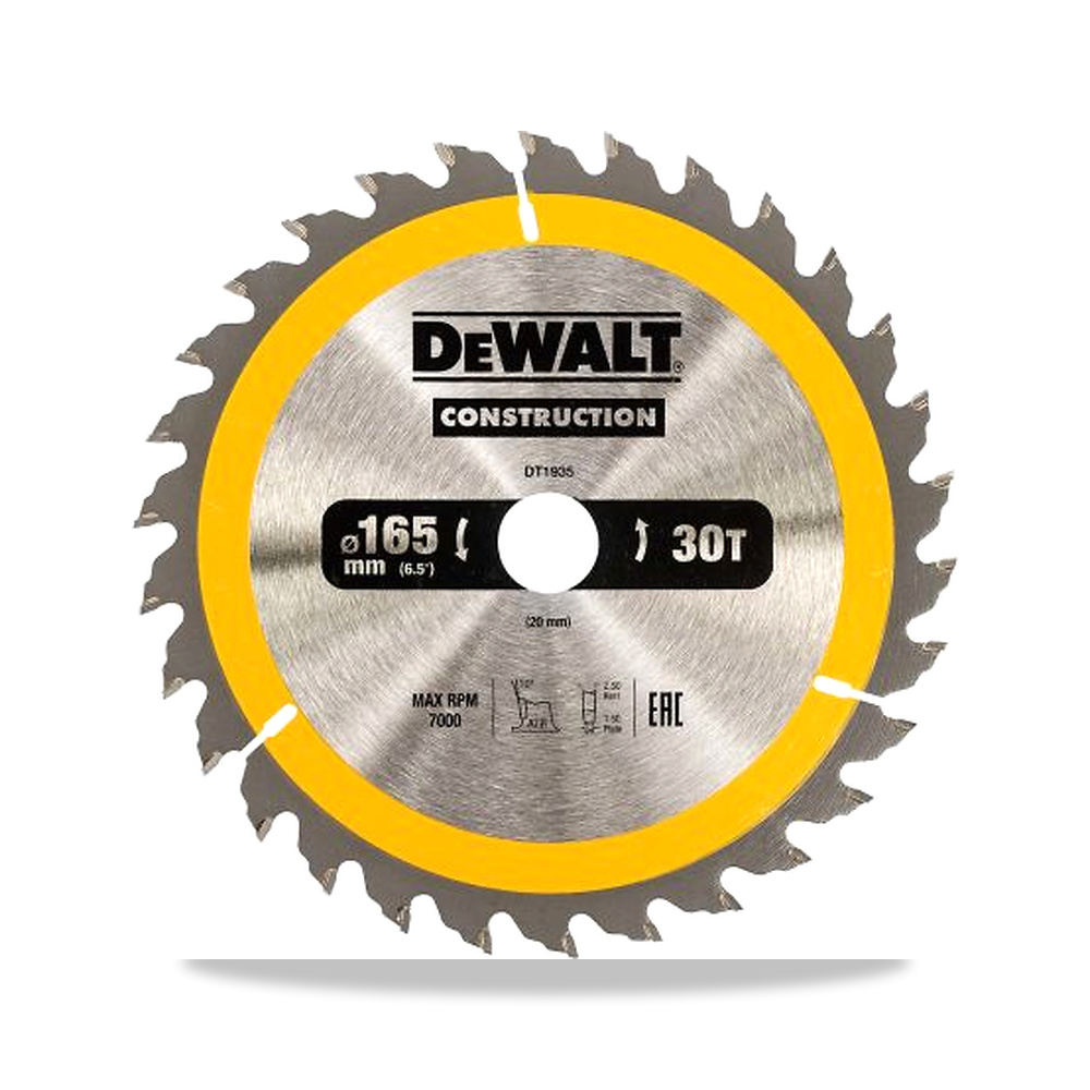 صورة منتج منشار دائري كهربائي شفرة وسلاح قطع 165 مم DeWALT موديل DT1935-QZ – 20 مم – نوع الخامة Tungsten Carbide - كود الصنف reemco-2027-0239112 - ماركة يباع من خلال reemco - توريد وتصوير حصري لشركة ريمكو القابضة السعودية