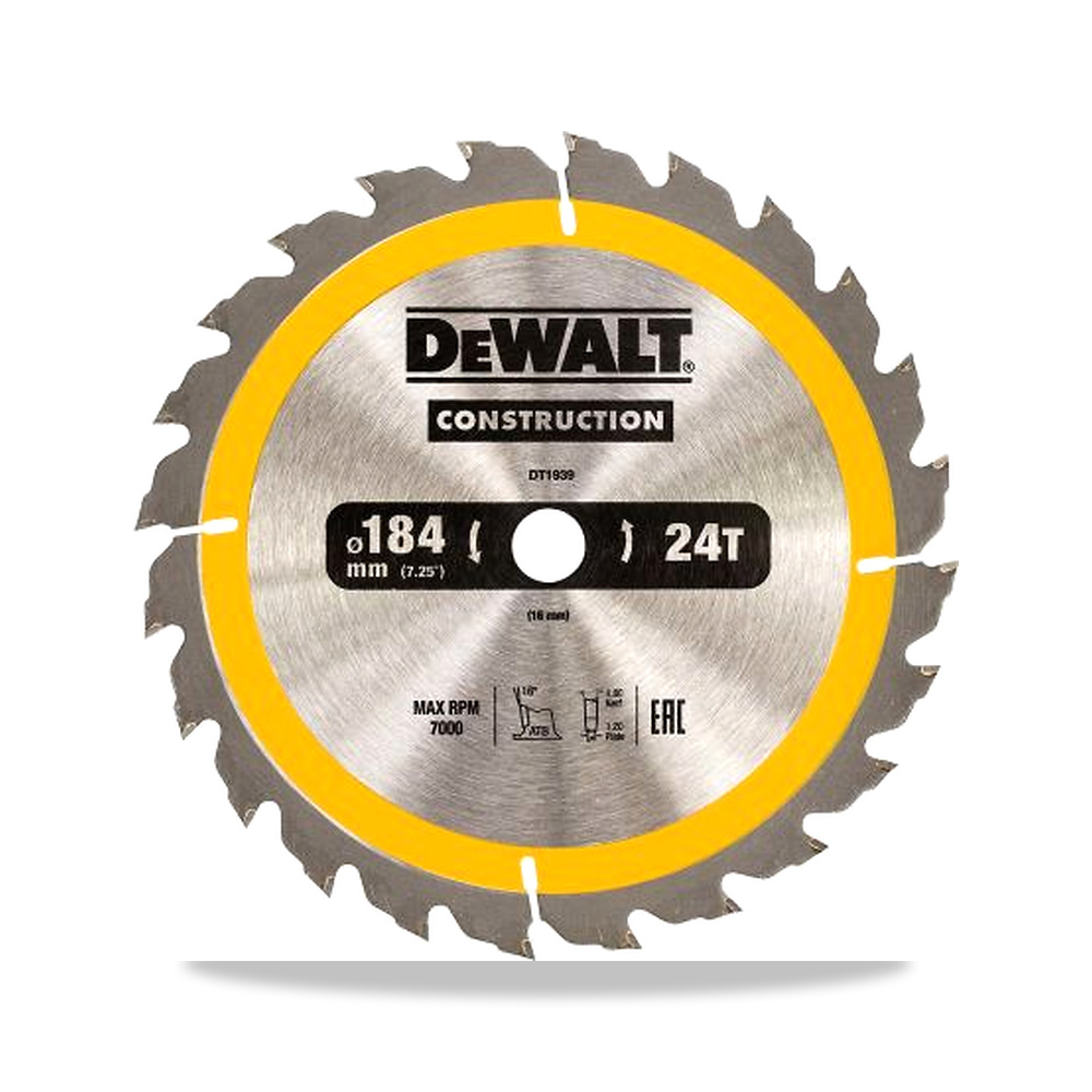 صورة منتج منشار دائري كهربائي شفرة وسلاح قطع 184 مم 16 مم DeWALT موديل DT1939-QZ – نوع الخامة Tungsten Carbide - كود الصنف reemco-2027-0240855 - ماركة يباع من خلال reemco - توريد وتصوير حصري لشركة ريمكو القابضة السعودية