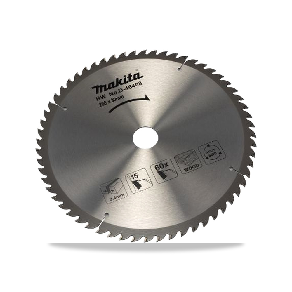 صورة منتج منشار دائري كهربائي خشب شفرة وسلاح قطع 260 مم Makita موديل D-46408 – 30 مم – نوع الخامة Tungsten Carbide - كود الصنف reemco-2027-0241941 - ماركة يباع من خلال reemco - توريد وتصوير حصري لشركة ريمكو القابضة السعودية