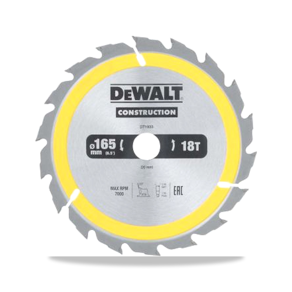 صورة منتج منشار دائري كهربائي شفرة وسلاح قطع 165 مم 20 مم DeWALT موديل DT1933-QZ – نوع الخامة Tungsten Carbide - كود الصنف reemco-2027-0243463 - ماركة يباع من خلال reemco - توريد وتصوير حصري لشركة ريمكو القابضة السعودية