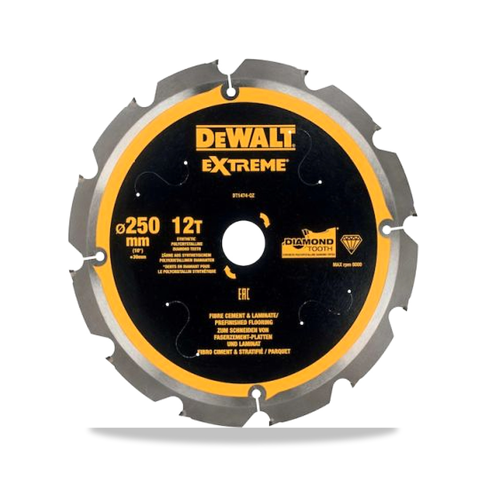 صورة منتج منشار دائري كهربائي شفرة وسلاح قطع 250 مم DeWALT موديل DT1474-QZ – نوع الخامة Polycrystalline Diamond - كود الصنف reemco-2027-0266075 - ماركة يباع من خلال reemco - توريد وتصوير حصري لشركة ريمكو القابضة السعودية