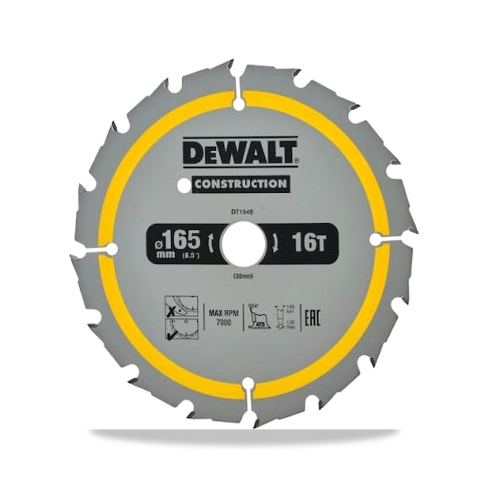صورة منتج منشار دائري كهربائي شفرة وسلاح قطع 165 مم DeWALT موديل DT1948-QZ – 20 مم – نوع الخامة Carbide - كود الصنف reemco-2027-0266102 - ماركة يباع من خلال reemco - توريد وتصوير حصري لشركة ريمكو القابضة السعودية