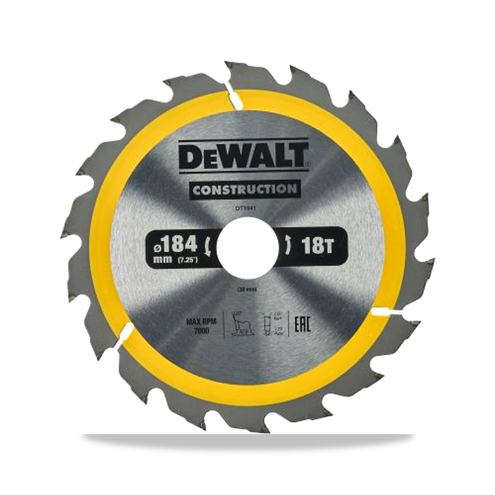 صورة منتج منشار دائري كهربائي شفرة وسلاح قطع 184 مم DeWALT موديل DT1941-QZ – 0.625 بوصة – نوع الخامة Carbide - كود الصنف reemco-2027-0266132 - ماركة يباع من خلال reemco - توريد وتصوير حصري لشركة ريمكو القابضة السعودية