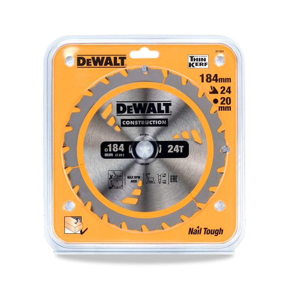 صورة منتج منشار دائري كهربائي شفرة وسلاح قطع 184 مم DeWALT موديل DT1951-QZ – 20 مم – نوع الخامة Carbide - كود الصنف reemco-2027-0266383 - ماركة يباع من خلال reemco - توريد وتصوير حصري لشركة ريمكو القابضة السعودية