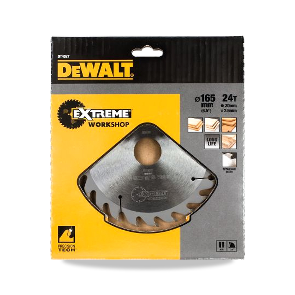 صورة منتج منشار دائري كهربائي خشب شفرة وسلاح قطع 165 مم DeWALT موديل DT4027-QZ – 30 مم – نوع الخامة Carbide - كود الصنف reemco-2027-0266392 - ماركة يباع من خلال reemco - توريد وتصوير حصري لشركة ريمكو القابضة السعودية