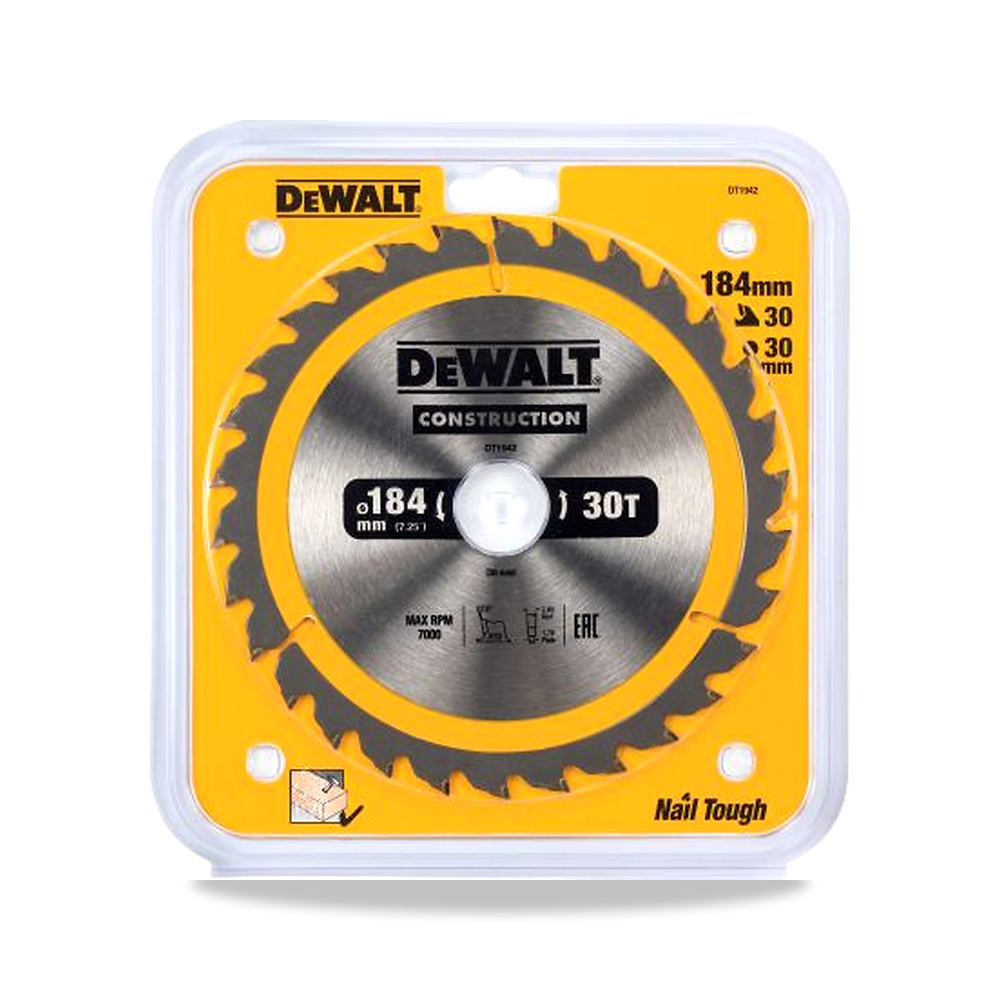 صورة منتج منشار دائري كهربائي شفرة وسلاح قطع 184 مم DeWALT موديل DT1942-QZ – 0.625 بوصة – نوع الخامة Carbide - كود الصنف reemco-2027-0266425 - ماركة يباع من خلال reemco - توريد وتصوير حصري لشركة ريمكو القابضة السعودية