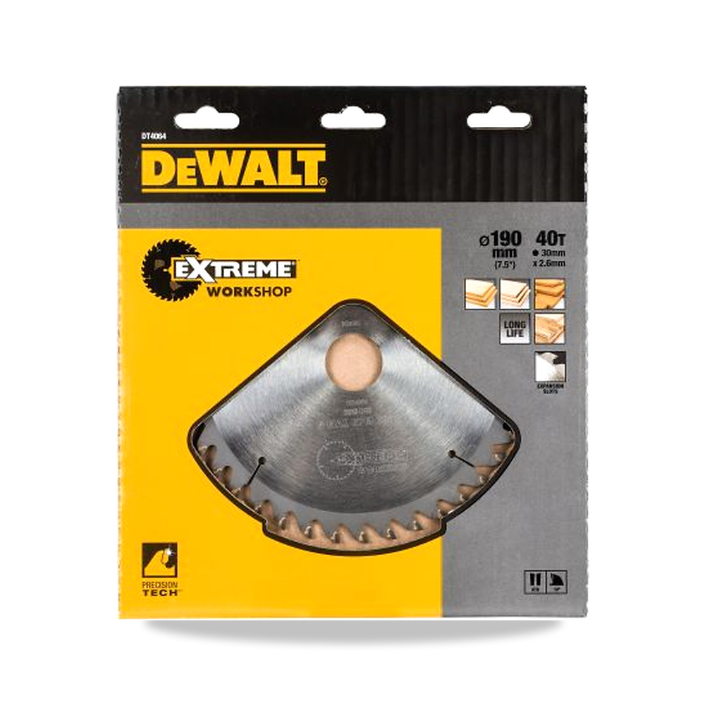 صورة منتج منشار دائري كهربائي خشب شفرة وسلاح قطع 190 مم DeWALT موديل DT4064-QZ – 30 مم – نوع الخامة Carbide - كود الصنف reemco-2027-0266456 - ماركة يباع من خلال reemco - توريد وتصوير حصري لشركة ريمكو القابضة السعودية