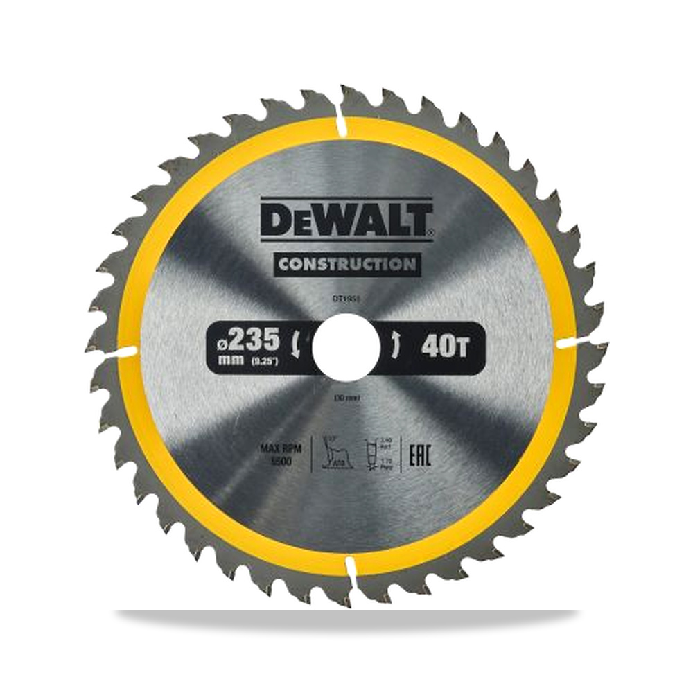 صورة منتج منشار دائري كهربائي خشب شفرة وسلاح قطع 235 مم DeWALT موديل DT1955-QZ – 30 مم – نوع الخامة Carbide - كود الصنف reemco-2027-0266459 - ماركة يباع من خلال reemco - توريد وتصوير حصري لشركة ريمكو القابضة السعودية