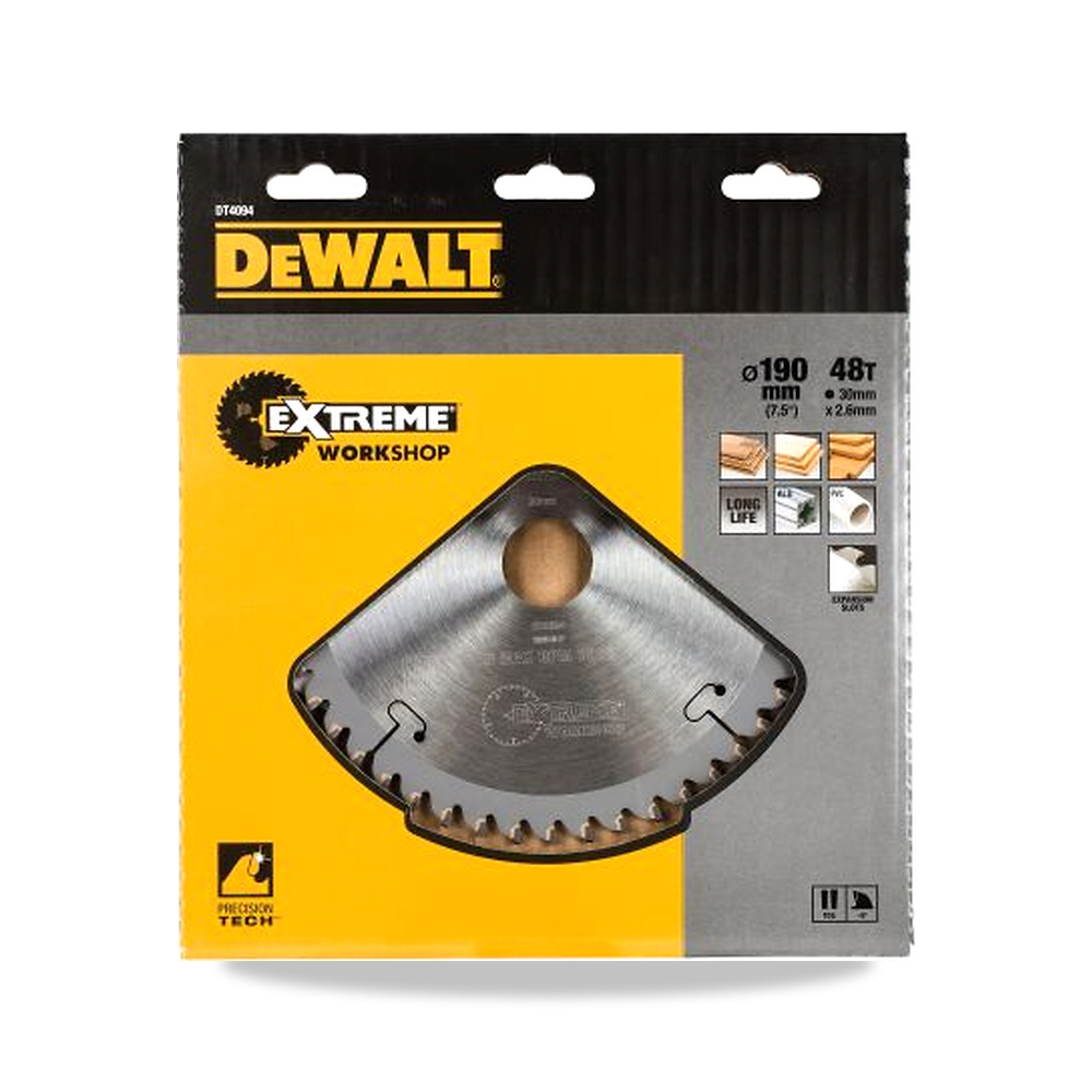 صورة منتج منشار دائري كهربائي خشب شفرة وسلاح قطع 190 مم DeWALT موديل DT4094-QZ – 30 مم – نوع الخامة Carbide - كود الصنف reemco-2027-0266478 - ماركة يباع من خلال reemco - توريد وتصوير حصري لشركة ريمكو القابضة السعودية