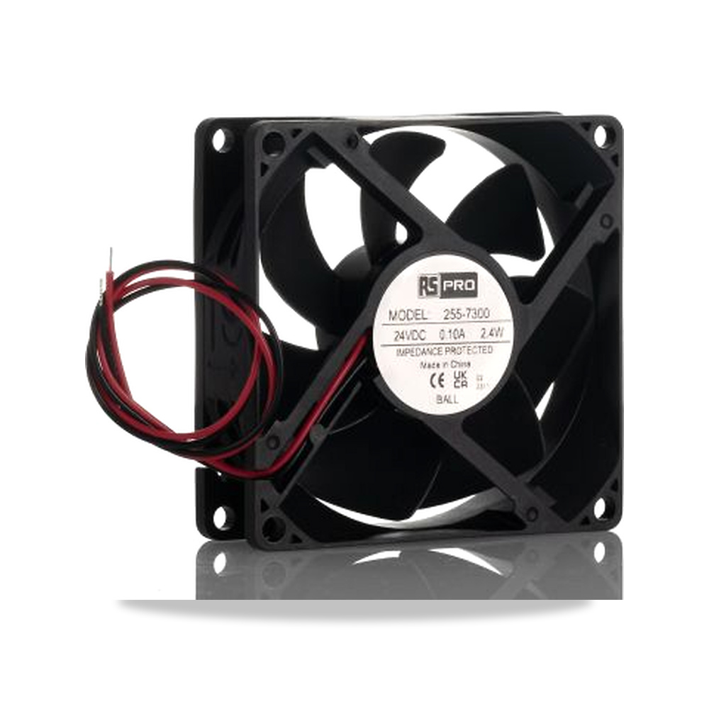 صورة منتج مروحة شفط وتبريد محورية (Axial Fan) 24 فولت 2.4 واط 100 مللي أمبير 80 مم 25 مم RS PRO موديل 255-7300 - كود الصنف reemco-2027-0789584 - ماركة يباع من خلال reemco - توريد وتصوير حصري لشركة ريمكو القابضة السعودية
