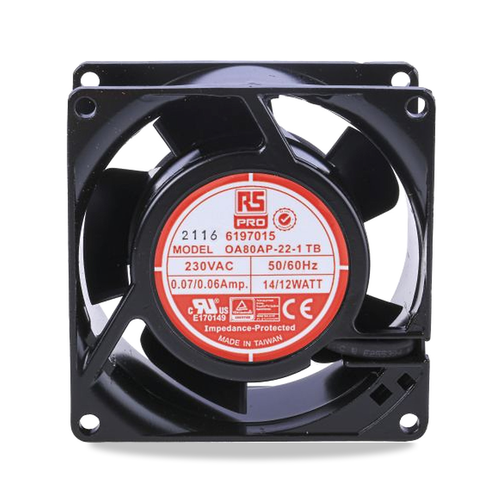 صورة منتج مروحة شفط وتبريد محورية (Axial Fan) 230 فولت 12 واط 60 مللي أمبير 80 مم 38 مم RS PRO موديل 619-7015 - كود الصنف reemco-2027-0810886 - ماركة يباع من خلال reemco - توريد وتصوير حصري لشركة ريمكو القابضة السعودية