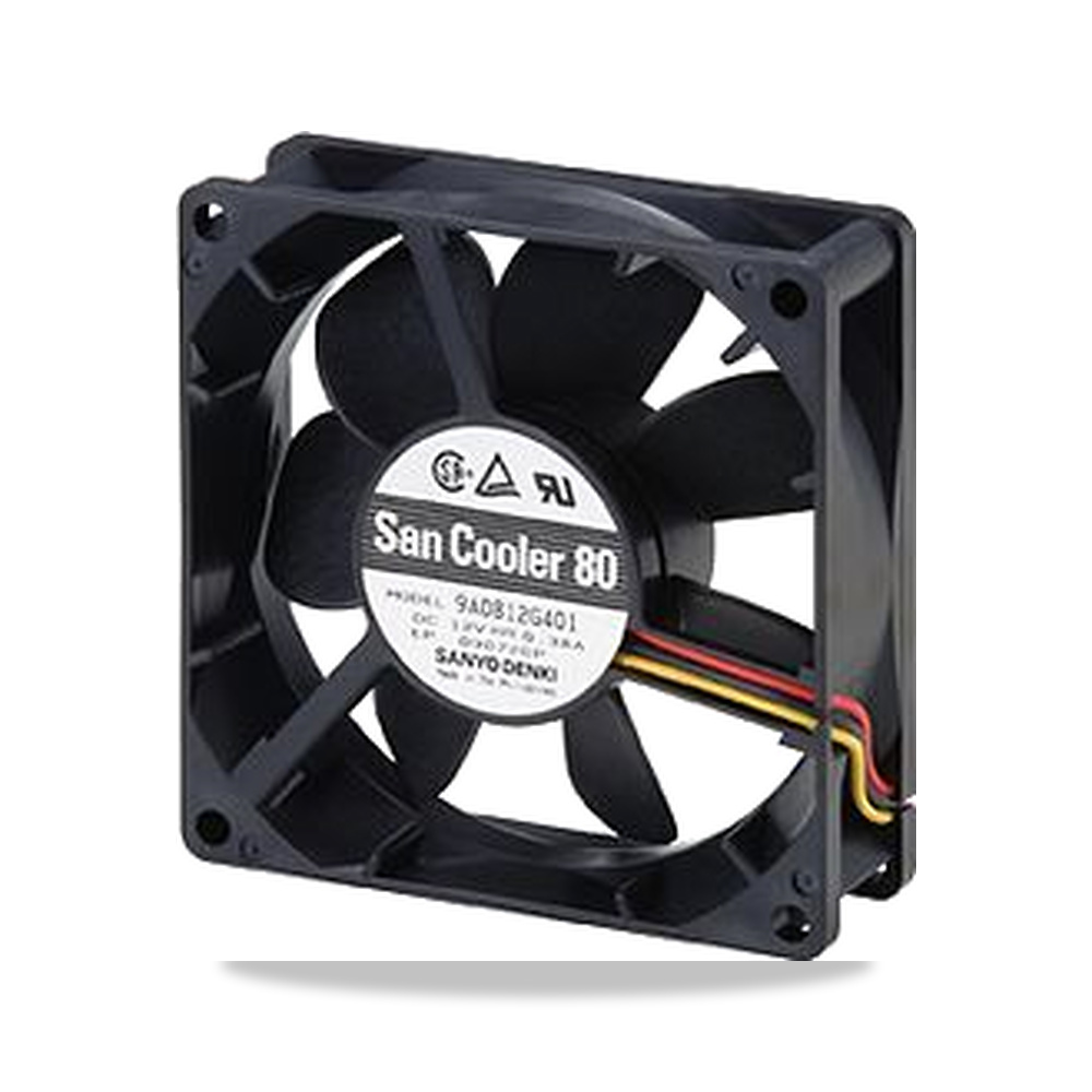 صورة منتج مروحة شفط وتبريد محورية (Axial Fan) 24 فولت 5.04 واط 0.21 أمبير 80 مم 25 مم Sanyo Denki موديل 9A0824G420 - كود الصنف reemco-2027-0861758 - ماركة يباع من خلال reemco - توريد وتصوير حصري لشركة ريمكو القابضة السعودية
