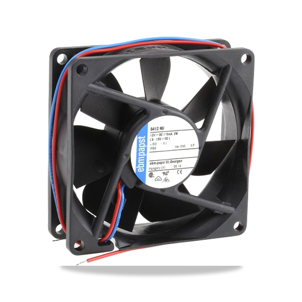 صورة منتج مروحة شفط وتبريد محورية (Axial Fan) 12 فولت 2 واط 80 مم 8 مم IP68 ebm-papst موديل 8412NU - كود الصنف reemco-2027-0895093 - ماركة يباع من خلال reemco - توريد وتصوير حصري لشركة ريمكو القابضة السعودية