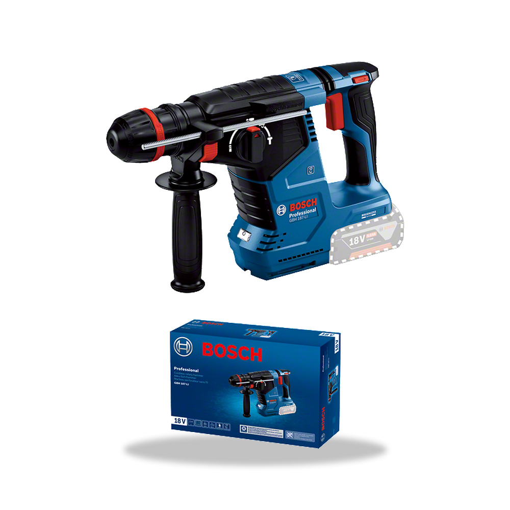 صورة منتج مثقاب دريل مطرقي دوار (هيلتي) بطارية لاسلكي 18.0 فولت بوش بروفيشنال (Bosch Professional) موديل PRO GBH 187-LI - كود الصنف reemco-2027-1141549 - ماركة يباع من خلال reemco - توريد وتصوير حصري لشركة ريمكو القابضة السعودية
