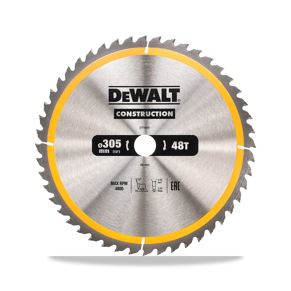 صورة منتج منشار دائري كهربائي محمول شفرة وسلاح قطع 305 مم 30 مم ديوالت (DeWalt) – نوع الخامة Tungsten Carbide – نوع الخامة Carbide Coated Steel - كود الصنف reemco-2027-1151141 - ماركة يباع من خلال reemco - توريد وتصوير حصري لشركة ريمكو القابضة السعودية