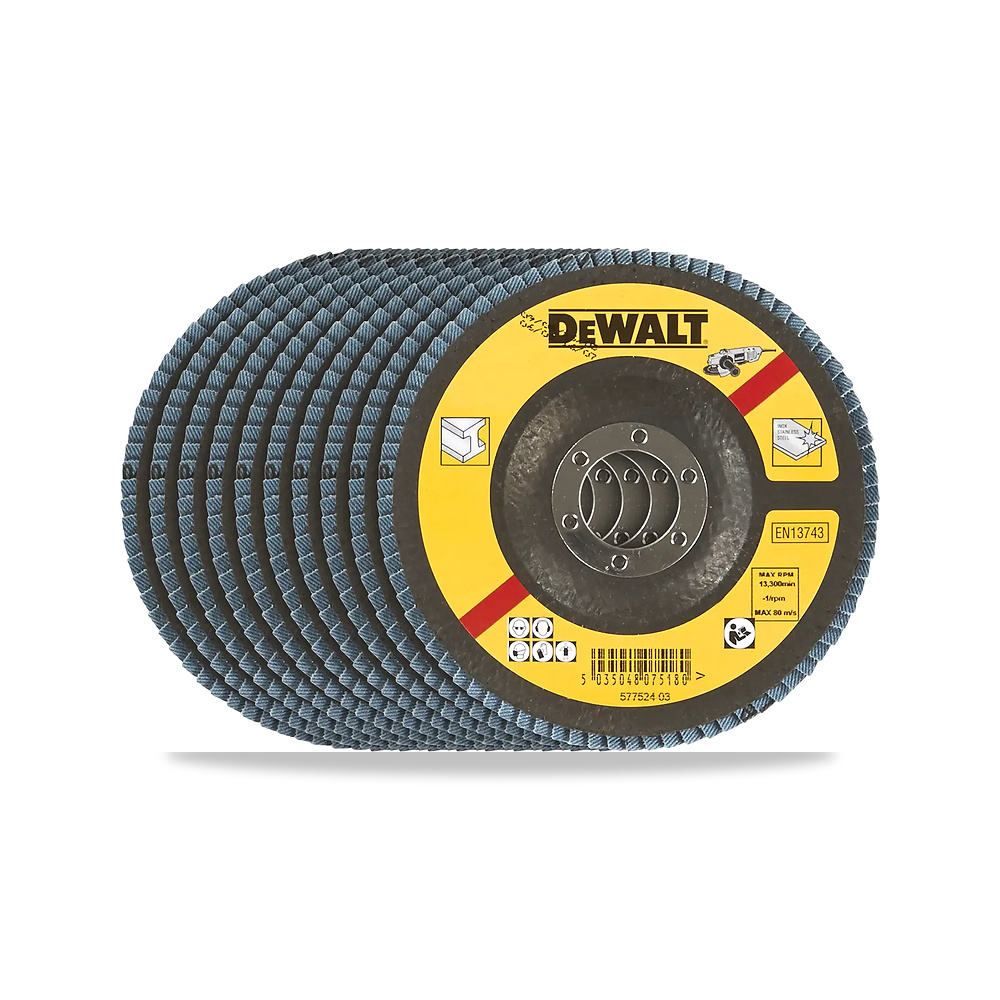 صورة منتج قرص صنفرة وتجليخ مروحية (Flap Disc) عجلة حركة شفرة وسلاح قطع 115 مم 60 جم ديوالت (DeWalt) موديل T29 - كود الصنف reemco-2027-1151427 - ماركة يباع من خلال reemco - توريد وتصوير حصري لشركة ريمكو القابضة السعودية