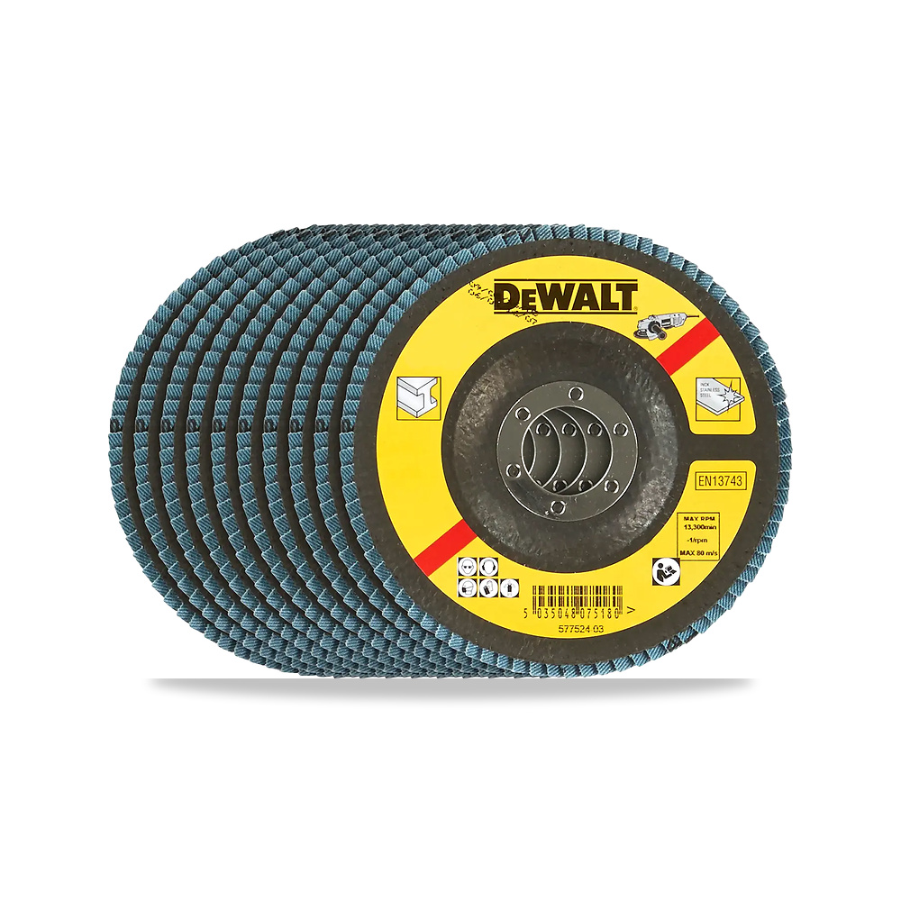 صورة منتج قرص صنفرة وتجليخ مروحية (Flap Disc) عجلة حركة شفرة وسلاح قطع 115 مم 60 جم ديوالت (DeWalt) موديل T27 – Individual or Set Set - كود الصنف reemco-2027-1151468 - ماركة يباع من خلال reemco - توريد وتصوير حصري لشركة ريمكو القابضة السعودية