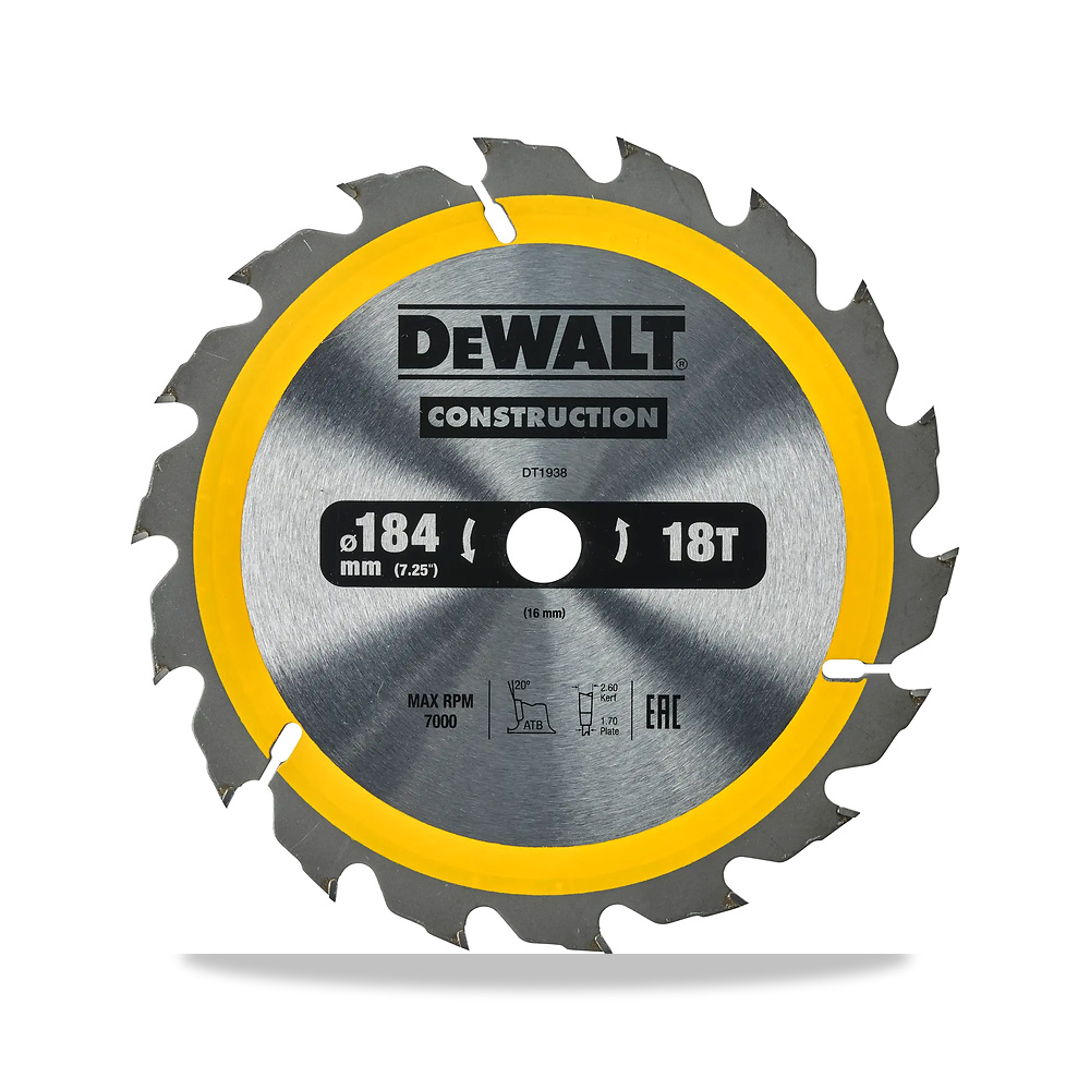 صورة منتج منشار دائري كهربائي محمول شفرة وسلاح قطع 184 مم 16 مم ديوالت (DeWalt) – نوع الخامة Tungsten Carbide – نوع الخامة Carbide – Individual or Set Individual - كود الصنف reemco-2027-1151561 - ماركة يباع من خلال reemco - توريد وتصوير حصري لشركة ريمكو القابضة السعودية