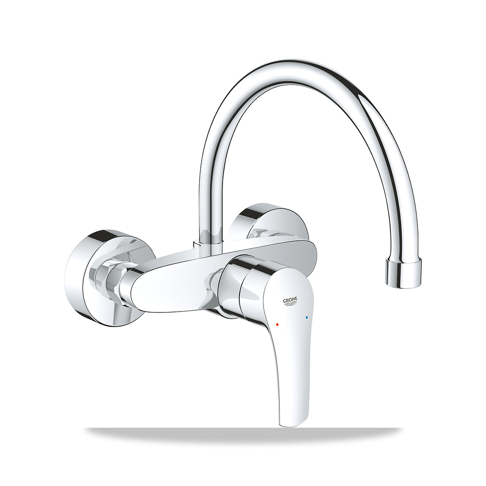 صورة منتج خلاط حوض مطبخ يثبت على الحائط مفرد جروهي (GROHE) موديل 3248230D – اللون / التشطيب الكروم – ملمع - كود الصنف reemco-2027-1158073 - ماركة يباع من خلال reemco - توريد وتصوير حصري لشركة ريمكو القابضة السعودية