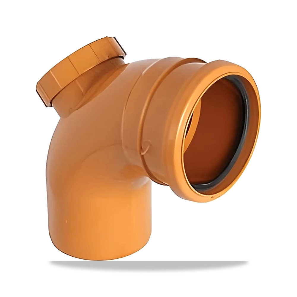 صورة منتج كوع UPVC زاوية °87.5 بسدة فحص مقاس 82 مم، طول 168 مم، لون برتقالي موديل MK-165 - كود الصنف reemco-2027-1217700 - ماركة يباع من خلال reemco - توريد وتصوير حصري لشركة ريمكو القابضة السعودية