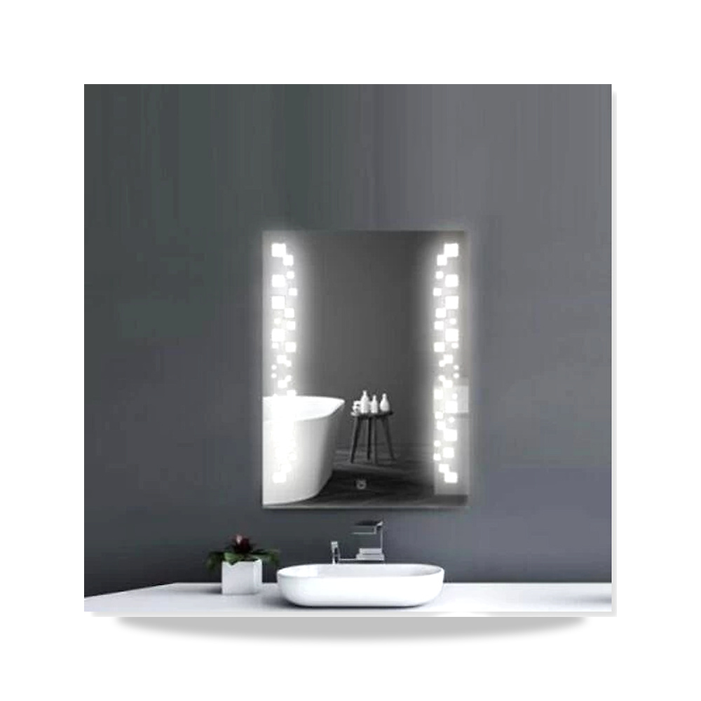 مرآة حمام مستطيلة 60 × 80 سم مع إضاءة LED باللمس، فضي موديل MK-964 - 80×60 سم