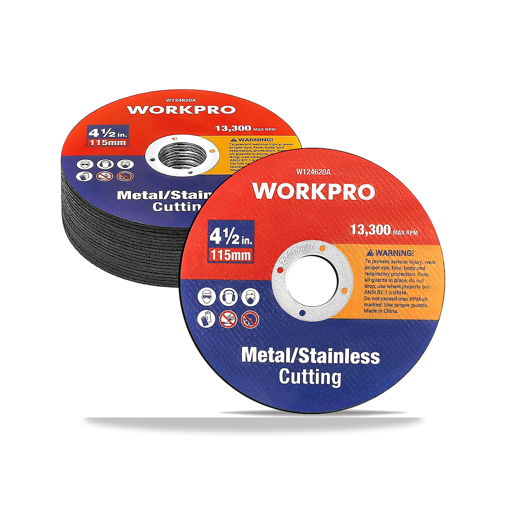 صورة منتج قرص واسطوانة قص معادن/حجر 115 مم 1.2 مم وورك برو (WORKPRO) موديل 20-Pack – مادة الحبيبات أكسيد الألمونيوم – 11,5الطول x 11,5العرض سم - كود الصنف reemco-2027-1351484 - ماركة يباع من خلال reemco - توريد وتصوير حصري لشركة ريمكو القابضة السعودية