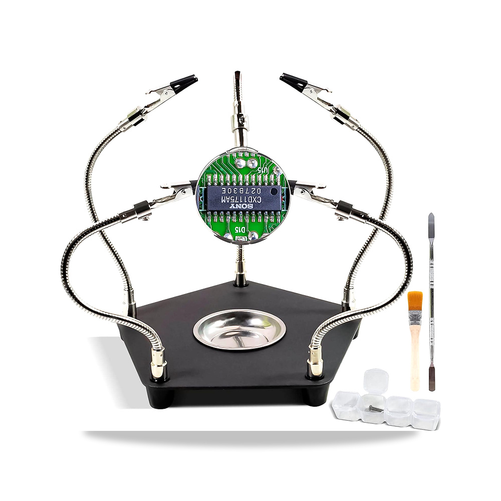 صورة منتج محطة لحام تساعد اليدين مع عدسة مكبرة – اداة يدوية ثالثة حامل PCB – لوحة قاعدة شديدة التحمل، اربعة اذرع مرنة - كود الصنف reemco-2027-1351786 - ماركة يباع من خلال reemco - توريد وتصوير حصري لشركة ريمكو القابضة السعودية