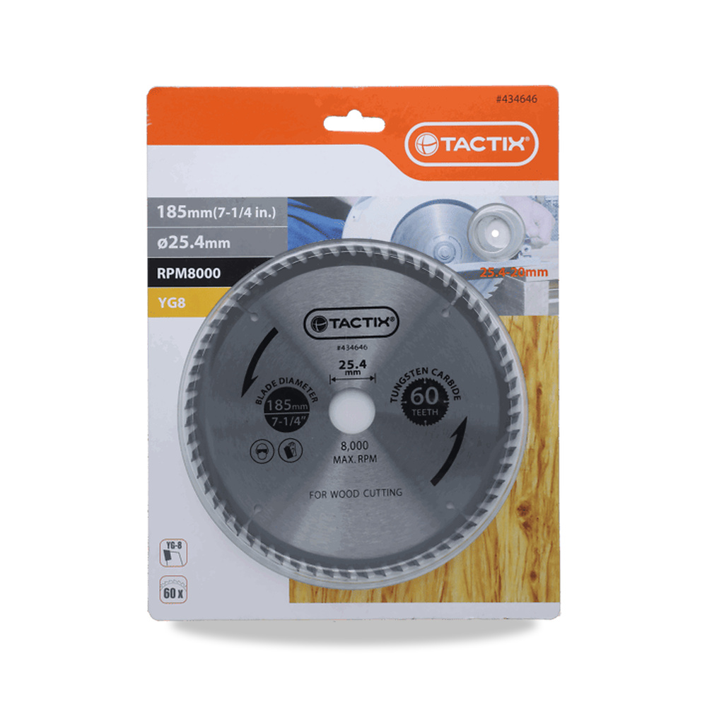 صورة منتج تاكتيكس شفرة منشار دائرية لقص الخشب بتصميم كربيد التنجستن 60 سنًا فضي 185 ملم 434646 – 22.6 سم – 29.4 سم - كود الصنف reemco-2027-1366010 - ماركة يباع من خلال reemco - توريد وتصوير حصري لشركة ريمكو القابضة السعودية