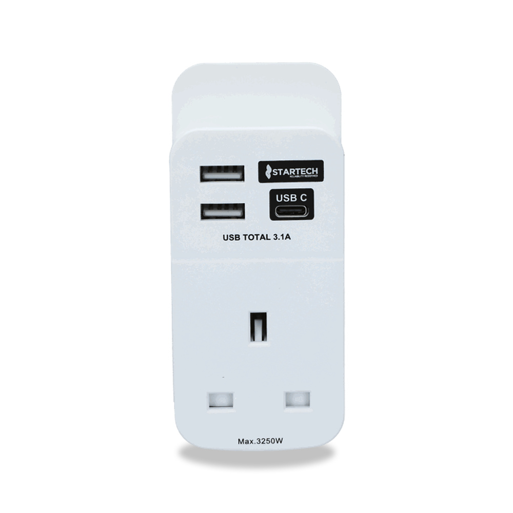 صورة منتج ستارتيك محول داخلي أحادي الاتجاه لأغراض السفر مع 3.1 أمبير، 2 USB ومنفذ USB من النوع C، أبيض ستارتك موديل PS-TH2UC - كود الصنف reemco-2027-1375599 - ماركة يباع من خلال reemco - توريد وتصوير حصري لشركة ريمكو القابضة السعودية