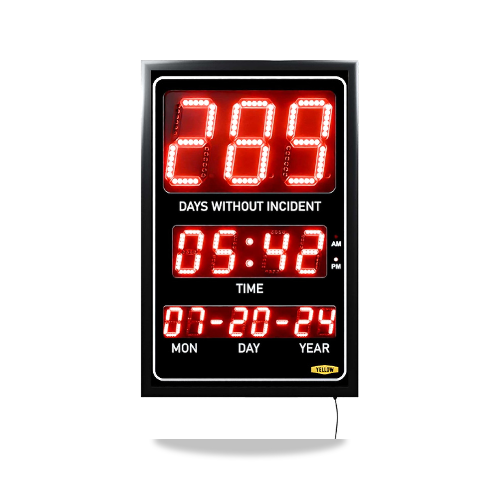صورة منتج Combo: Days Without Incident Counter، مع التاريخ والوقت الحالي، لافتة كهربائية، 11 بوصة × 15 بوصة - كود الصنف reemco-2027-1389259 - ماركة يباع من خلال reemco - توريد وتصوير حصري لشركة ريمكو القابضة السعودية