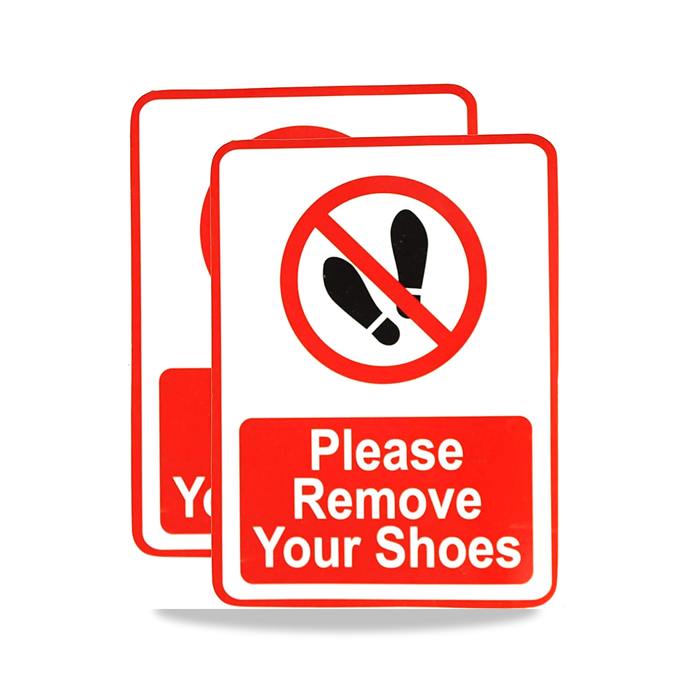 صورة منتج ملصق لافتة بعبارة Please Remove Your Shoes – No Allowed – سهل التركيب ومقاوم للطقس ويدوم طويلا - كود الصنف reemco-2027-1389497 - ماركة يباع من خلال reemco - توريد وتصوير حصري لشركة ريمكو القابضة السعودية