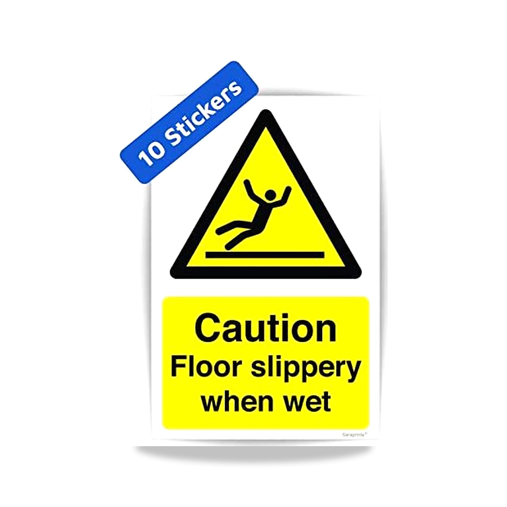 صورة منتج لافتة ارضية ذاتية اللصق مقاومة للماء بعبارة «Caution Slippery When wet» (150 × 100 ملم)، مناسبة للمكاتب - كود الصنف reemco-2027-1390022 - ماركة يباع من خلال reemco - توريد وتصوير حصري لشركة ريمكو القابضة السعودية