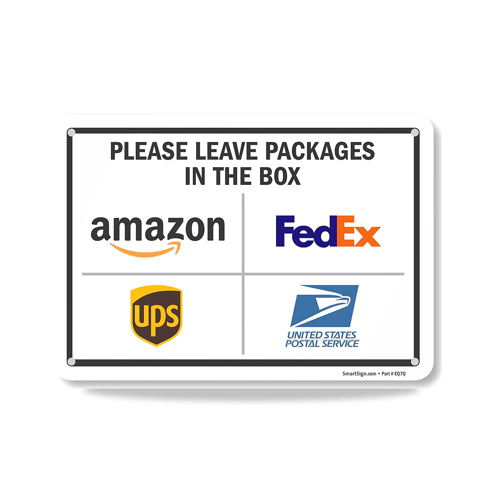 صورة منتج 7 × 10 انش “يرجى اترك طرود في Box – ، FedEx، UPS، USPS”، لافتة معدنية لتعليمات التسليم، 40 مل مغلفة - كود الصنف reemco-2027-1390136 - ماركة يباع من خلال reemco - توريد وتصوير حصري لشركة ريمكو القابضة السعودية