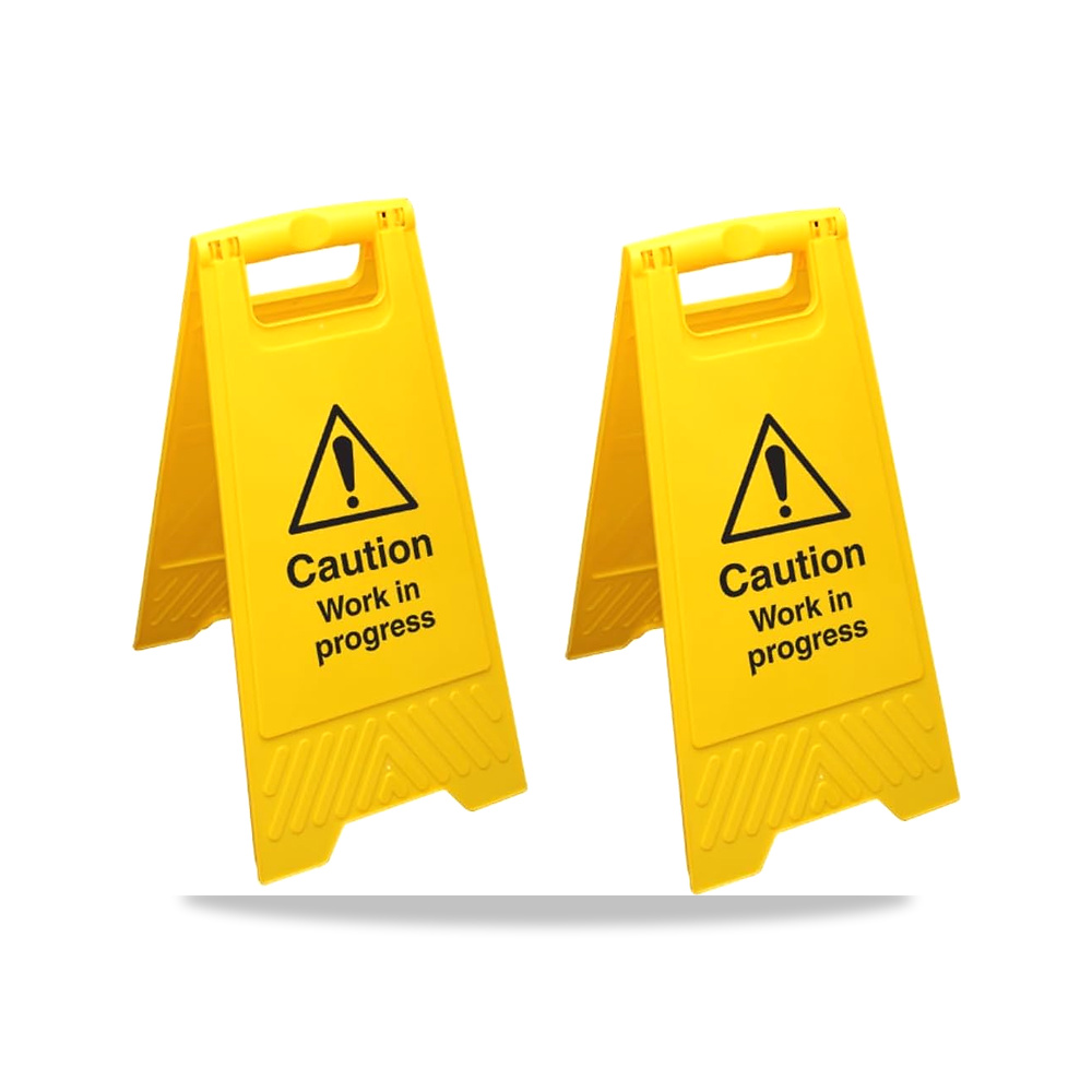 صورة منتج لافتة ارضية صفراء مزدوجة الجوانب بعبارة Caution Work in Progress – عبوة من قطعتين – المقاس قياس واحد – اللون اصفر - كود الصنف reemco-2027-1390706 - ماركة يباع من خلال reemco - توريد وتصوير حصري لشركة ريمكو القابضة السعودية