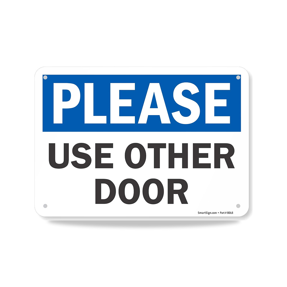 صورة منتج S-8182-PL-10 “Please – Use Other Door” – 7 بوصة × 10 بوصة بلاستيك اسود/ازرق على ابيض – اللون ازرق، اسود، ابيض – 7 بوصة × 10 بوصة، 7 بوصة × 10 بوصة - كود الصنف reemco-2027-1390741 - ماركة يباع من خلال reemco - توريد وتصوير حصري لشركة ريمكو القابضة السعودية