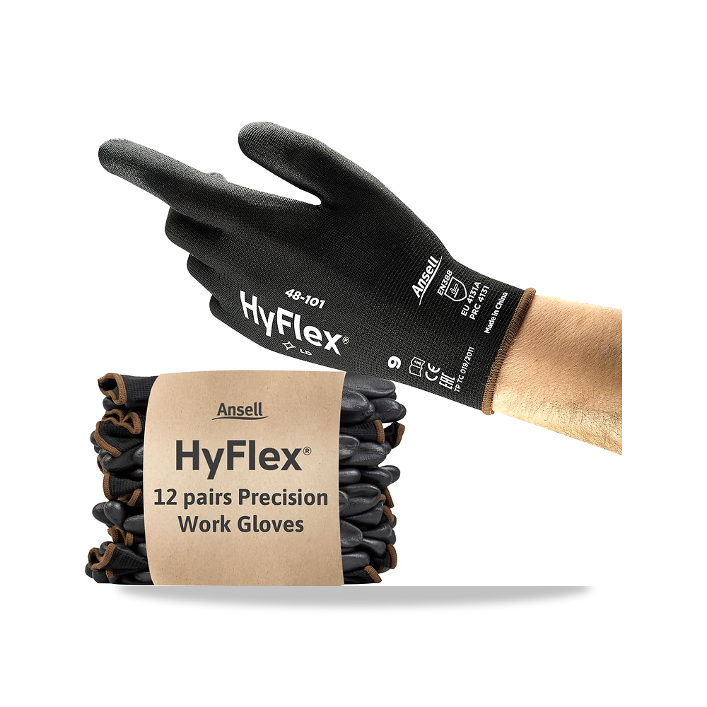 صورة منتج قفازات عمل رفيعة HyFlex 48-101، بطانة نايلون مطاطية مع طلاء بولي يوريثان مرن، للأعمال الدقيقة - كود الصنف reemco-2027-1390915 - ماركة يباع من خلال reemco - توريد وتصوير حصري لشركة ريمكو القابضة السعودية