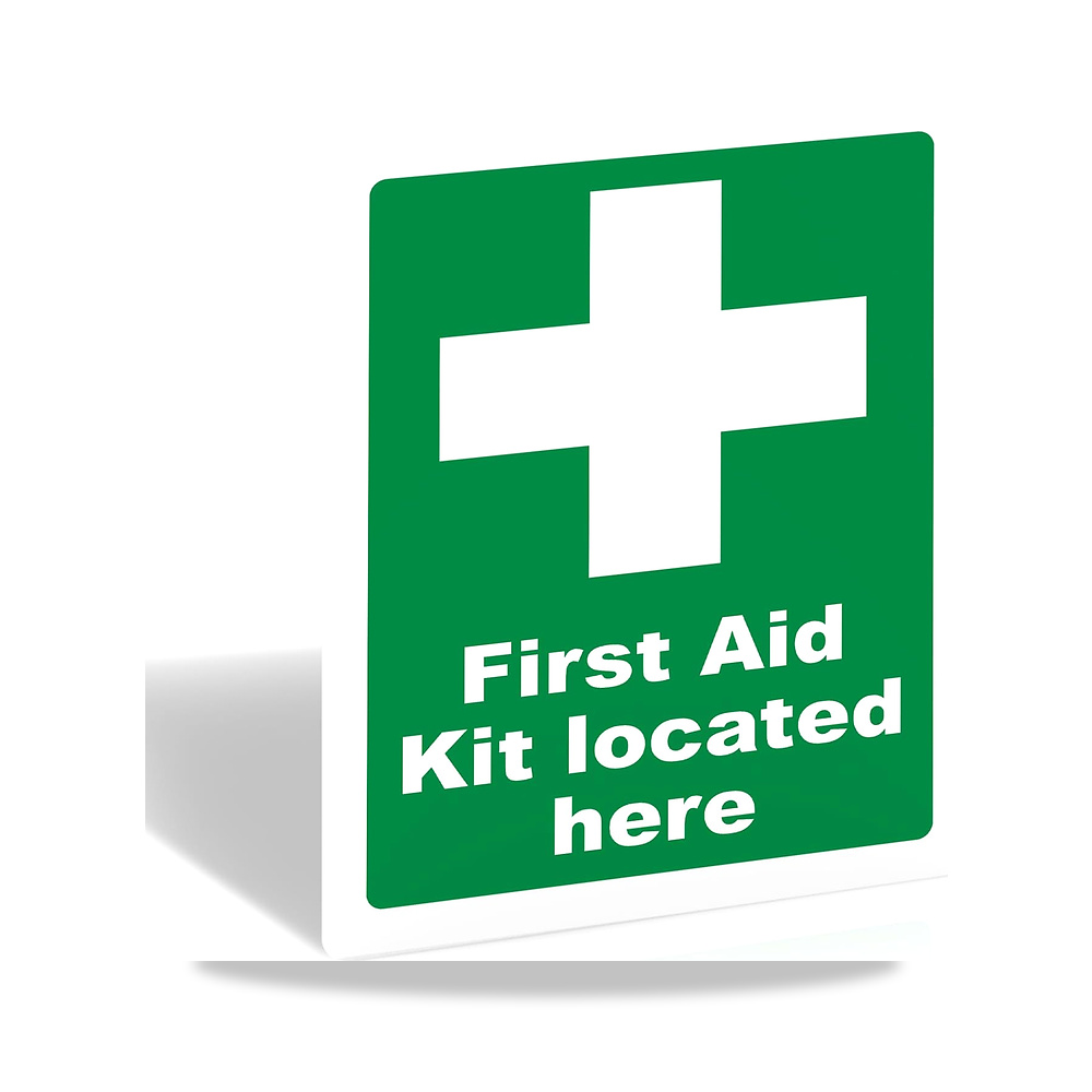 صورة منتج لافتة بعبارة First Aid Kit Located Here – 200 ملم × 150 ملم – لافتات امان من الفينيل ذاتية اللصق بلمسة - كود الصنف reemco-2027-1391690 - ماركة يباع من خلال reemco - توريد وتصوير حصري لشركة ريمكو القابضة السعودية