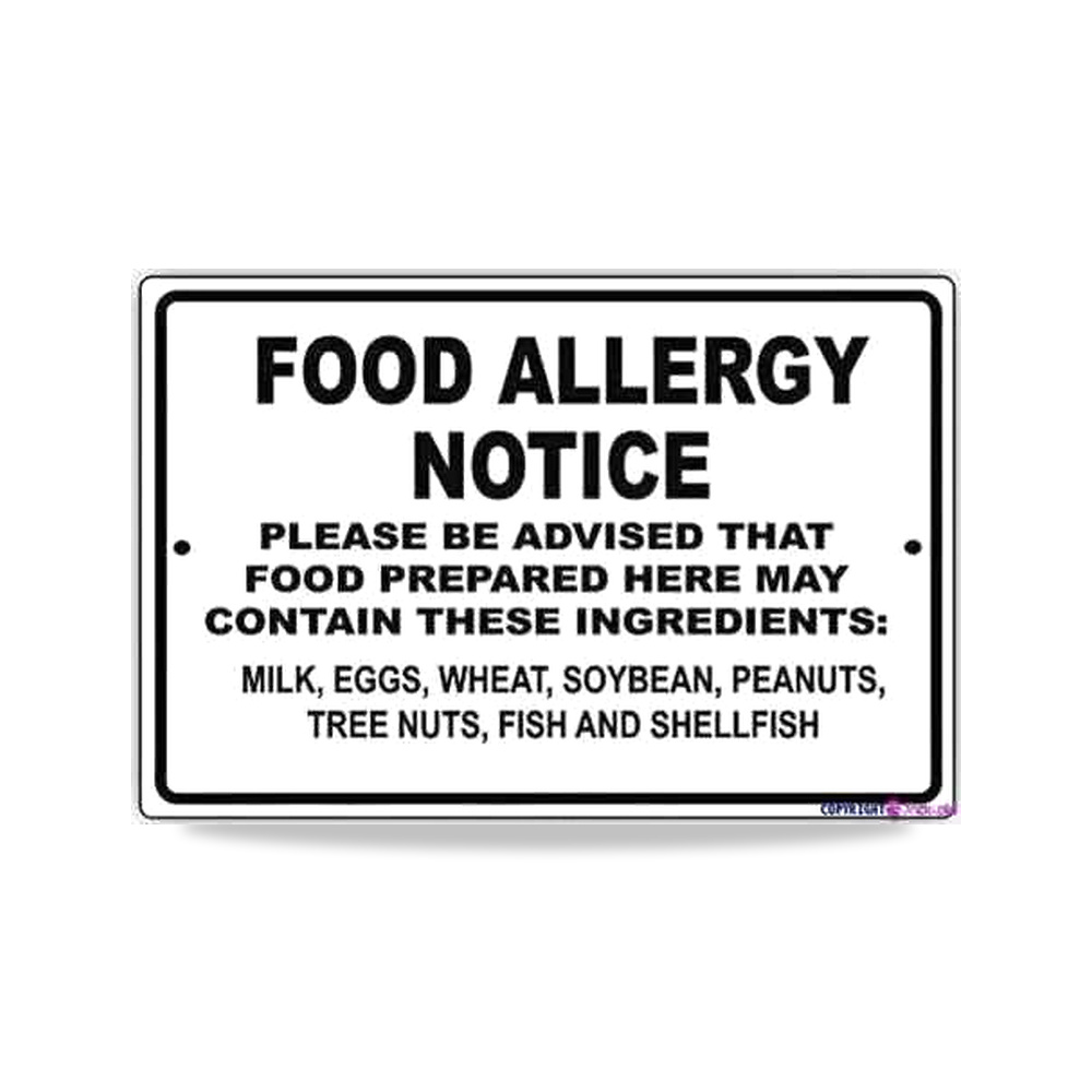 صورة منتج لافتة تحذير من الشارع بعبارة «Food Allergy Notice May Contain» «Milk» وبيض وقمح وفول سوداني، معدنية - كود الصنف reemco-2027-1391887 - ماركة يباع من خلال reemco - توريد وتصوير حصري لشركة ريمكو القابضة السعودية