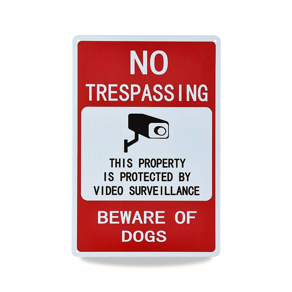 صورة منتج لافتات مراقبة بالفيديو، No Trespassing Beware of Dogs علامة تحذير معدنية كاميرا - كود الصنف reemco-2027-1392195 - ماركة يباع من خلال reemco - توريد وتصوير حصري لشركة ريمكو القابضة السعودية