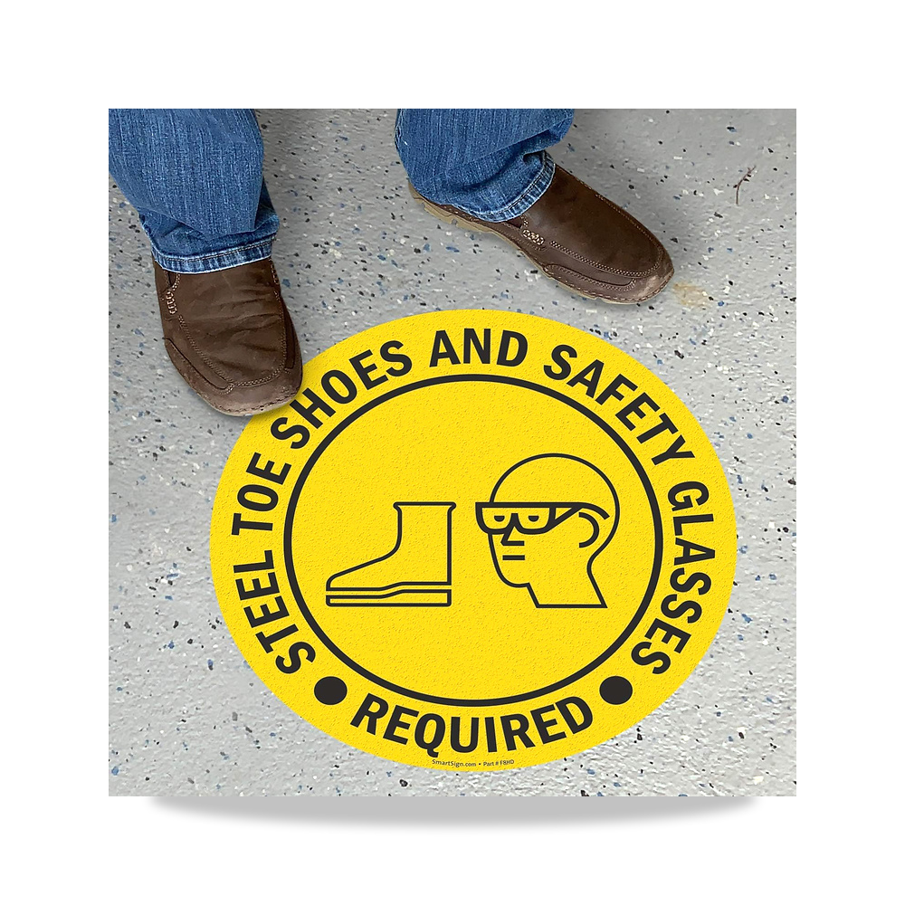 صورة منتج لافتة ارضية عاكسة لاصقة مضادة للانزلاق بعبارة “Steel Toe Shoes and Safety Glasses Required” – 17 انش × 17 انش - كود الصنف reemco-2027-1392249 - ماركة يباع من خلال reemco - توريد وتصوير حصري لشركة ريمكو القابضة السعودية